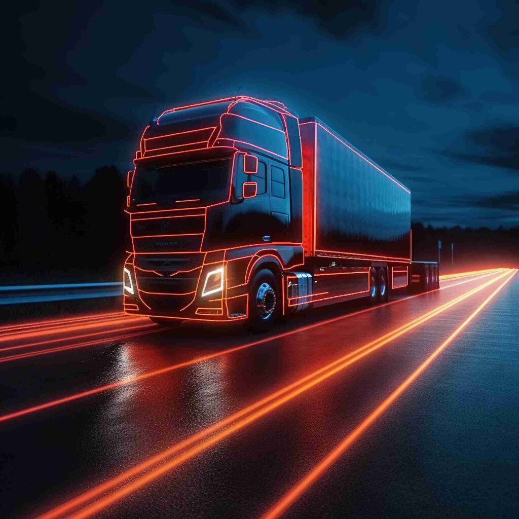 lkw abends auf einer straße